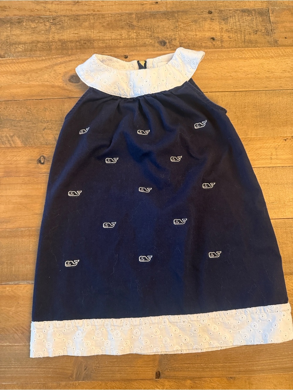Vineyard Vines Navy Whale Embroidered Eyelet-Trim Kids Dress